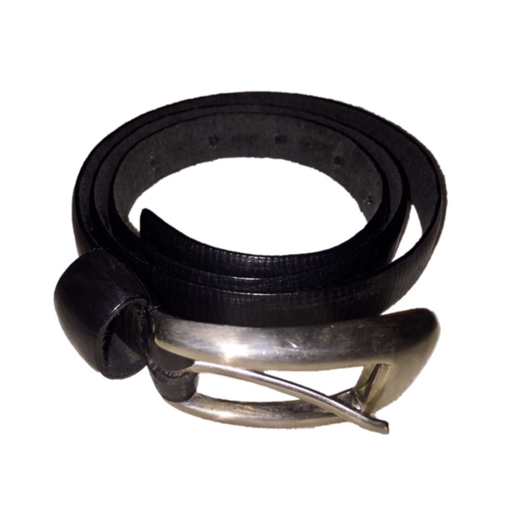 Black Leather Belt with silver buckle